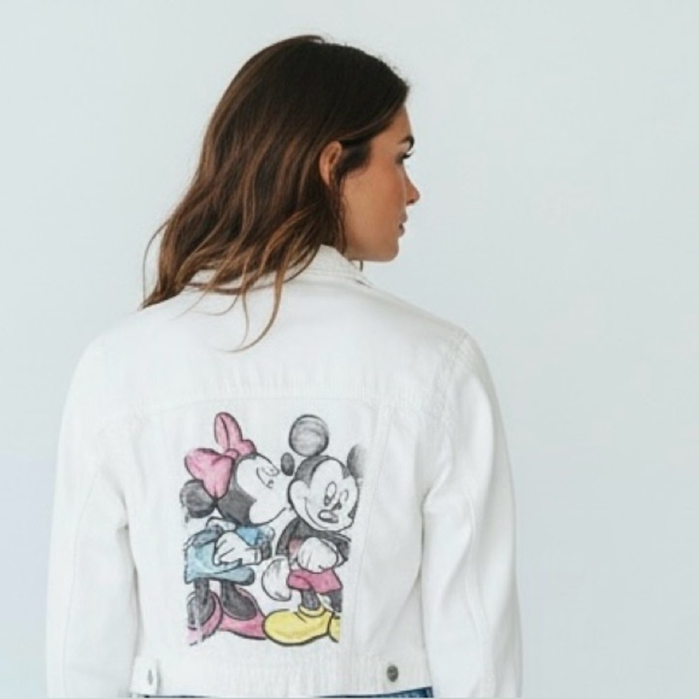Lane Bryant Mickey & Minnie Mouse Airbrush White Denim Jacket Size 18 Women